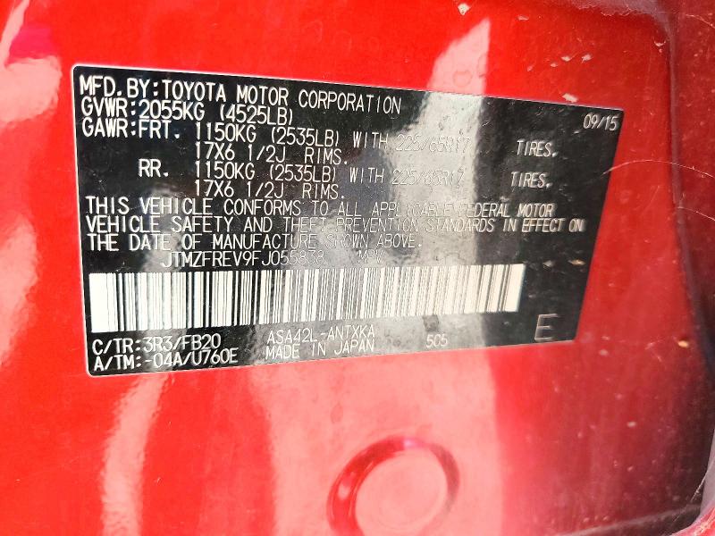 64820206 :رقم المزاد ، JTMZFREV9FJ055838 vin ، 2015 Toyota Rav4 مزاد بيع