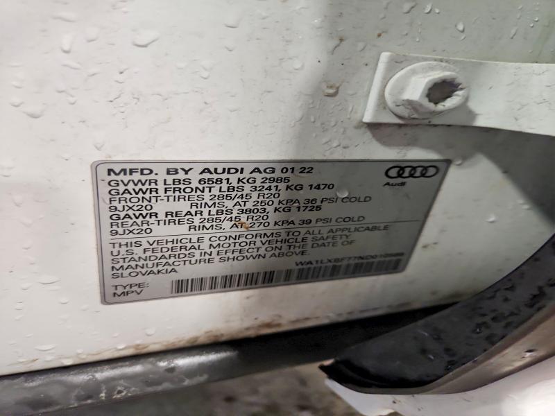 66120096 :رقم المزاد ، WA1LXBF77ND010589 vin ، 2022 Audi Q7 مزاد بيع