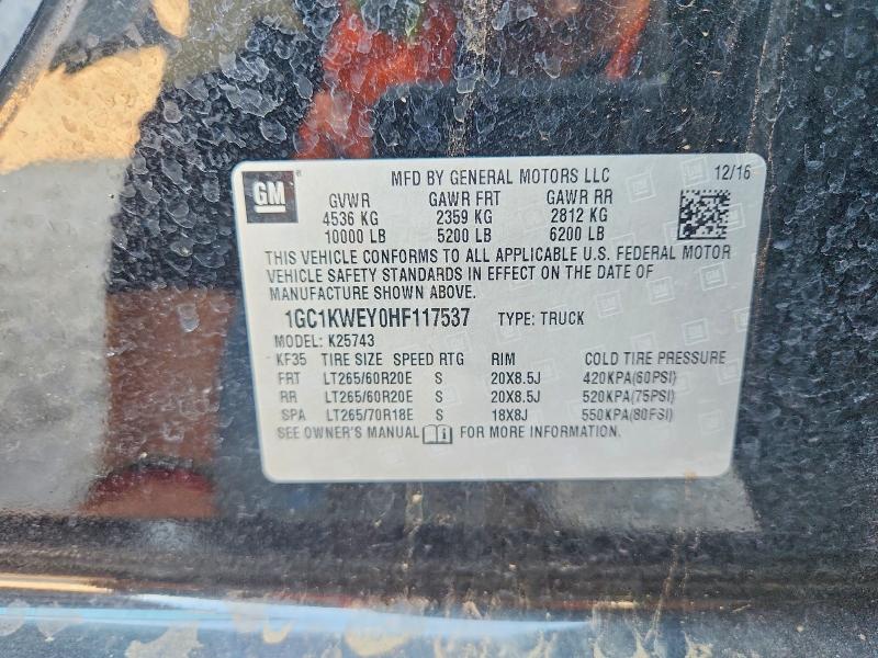 2017 Chevrolet Silverado მანქანა იყიდება აუქციონზე, vin: 1GC1KWEY0HF117537, აუქციონის ნომერი: 63500466