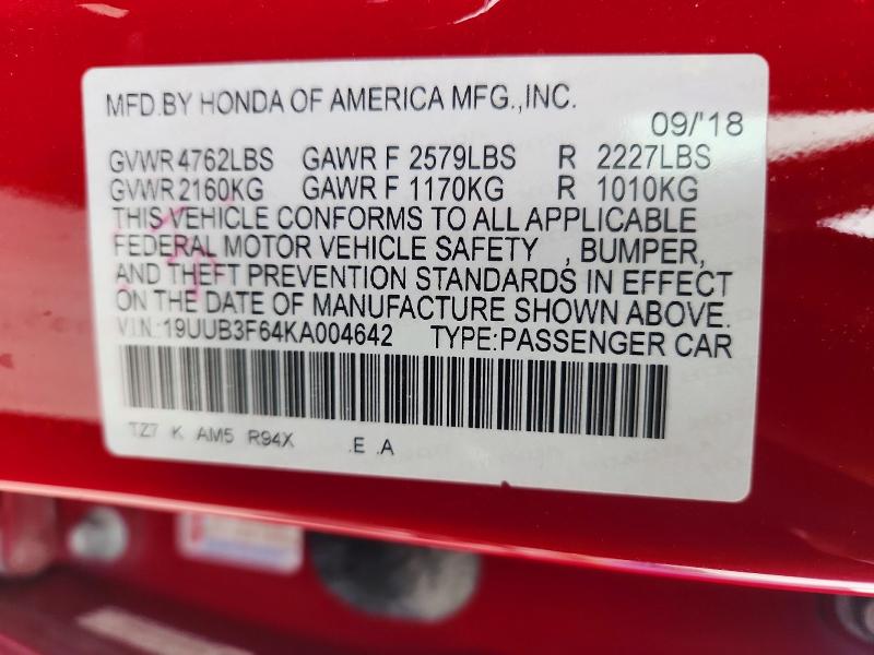 65259296 :رقم المزاد ، 19UUB3F64KA004642 vin ، 2019 Acura Tlx مزاد بيع