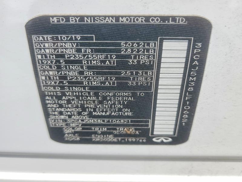 2020 Infiniti Qx50 მანქანა იყიდება აუქციონზე, vin: 3PCAJ5M38LF106821, აუქციონის ნომერი: 63655796