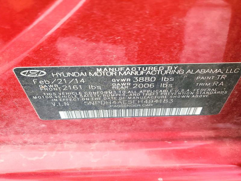 2014 Hyundai Elantra მანქანა იყიდება აუქციონზე, vin: 5NPDH4AE5EH494183, აუქციონის ნომერი: 63664426