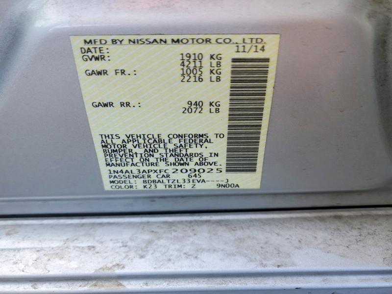 Продаж на аукціоні авто 2015 Nissan Altima, vin: 1N4AL3APXFC209025, номер лоту: 64303516