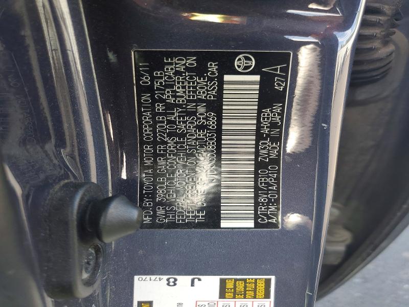 Aukcja sprzedaży 2011 Toyota Prius, vin: JTDKN3DU8B0316869, numer aukcji: 66056726