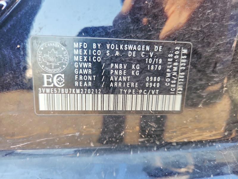 Auction sale of the 2019 Volkswagen Jetta, vin: 3VWE57BU7KM270212, lot number: 64651146