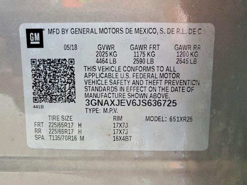 Продажа на аукционе авто 2018 Chevrolet Equinox, vin: 3GNAXJEV6JS636725, номер лота: 64964036