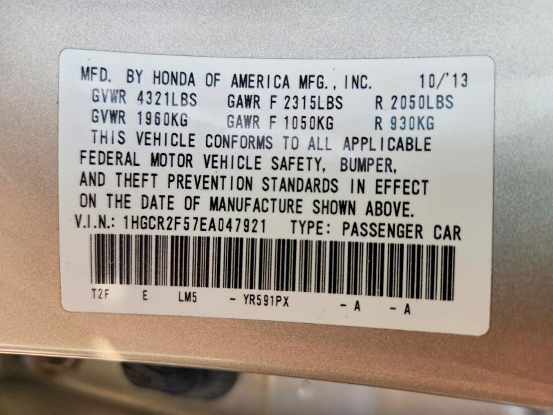 Продаж на аукціоні авто 2014 Honda Accord, vin: 1HGCR2F57EA047921, номер лоту: 64628596