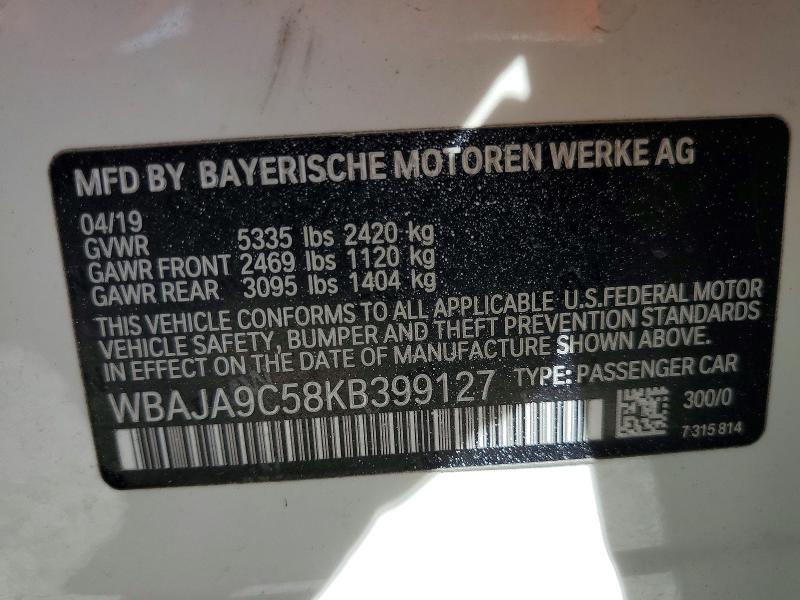 Aukcja sprzedaży 2019 Bmw 530e, vin: WBAJA9C58KB399127, numer aukcji: 65451946