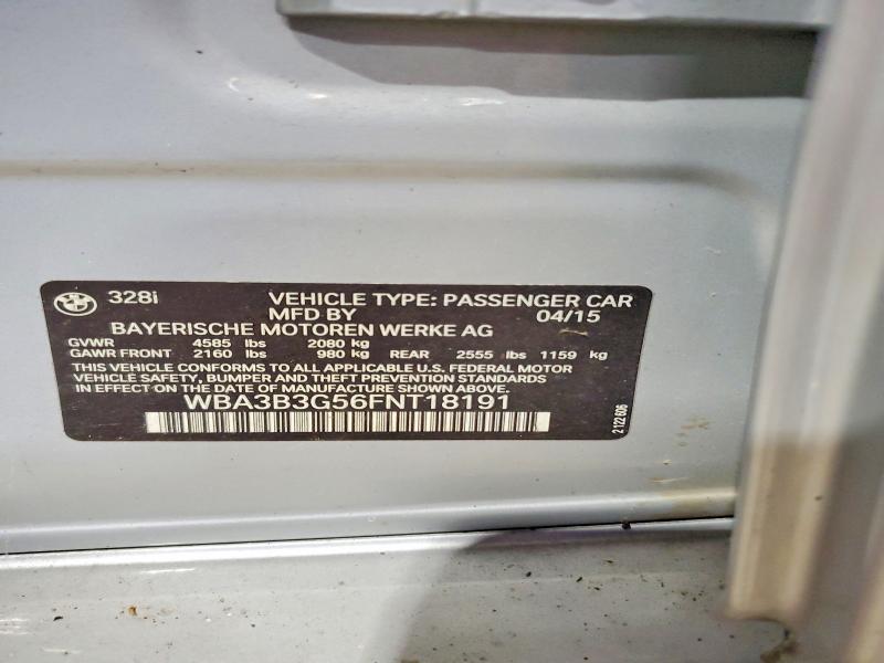 2015 Bmw 328 მანქანა იყიდება აუქციონზე, vin: WBA3B3G56FNT18191, აუქციონის ნომერი: 66647986