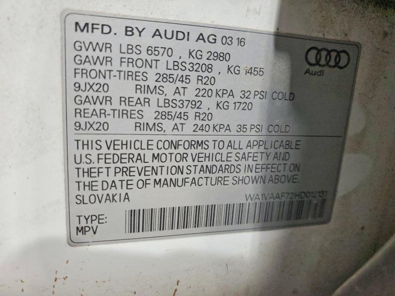 Aukcja sprzedaży 2017 Audi Q7, vin: WA1VAAF72HD012131, numer aukcji: 64847866
