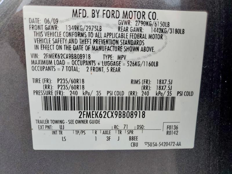 64391336 :رقم المزاد ، 2FMEK62CX9BB08918 vin ، 2009 Ford Flex مزاد بيع