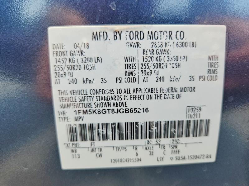 Aukcja sprzedaży 2018 Ford Explorer, vin: 1FM5K8GT8JGB65216, numer aukcji: 62988486