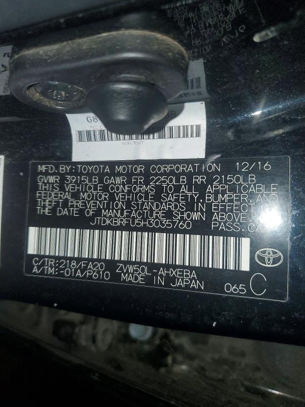 2017 Toyota Prius მანქანა იყიდება აუქციონზე, vin: JTDKBRFU5H3035760, აუქციონის ნომერი: 64100346