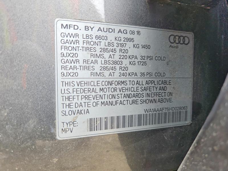 Auction sale of the 2017 Audi Q7, vin: WA1AAAF75HD028063, lot number: 66713106