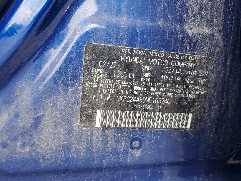 Продаж на аукціоні авто 2022 Hyundai Accent, vin: 3KPC24A69NE165240, номер лоту: 66266776