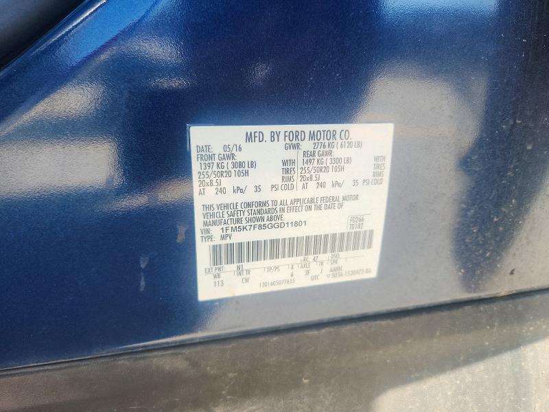 65560686 :رقم المزاد ، 1FM5K7F85GGD11801 vin ، 2016 Ford Explorer مزاد بيع