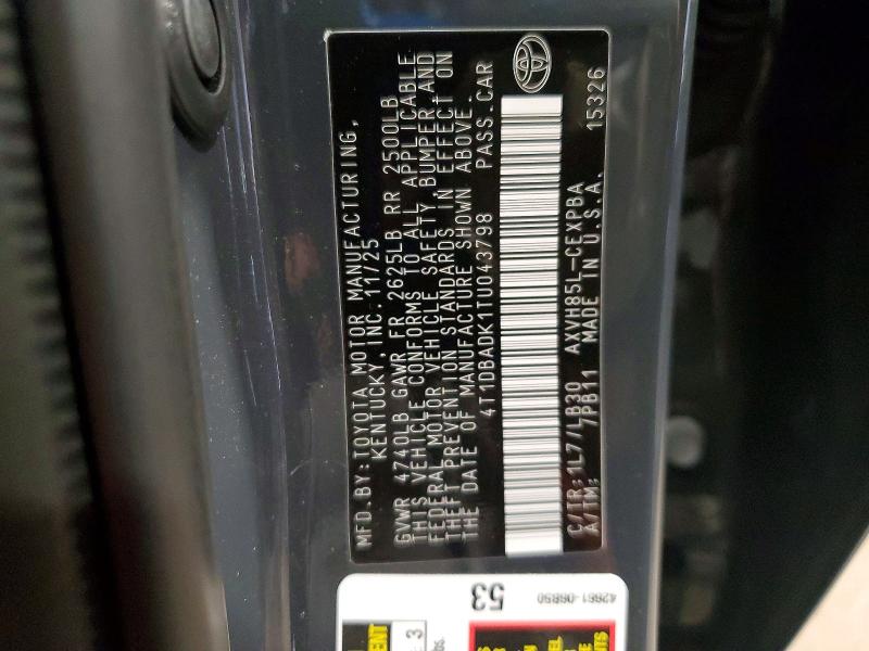 Aukcja sprzedaży 2026 Toyota Camry, vin: 4T1DBADK1TU043798, numer aukcji: 65475596