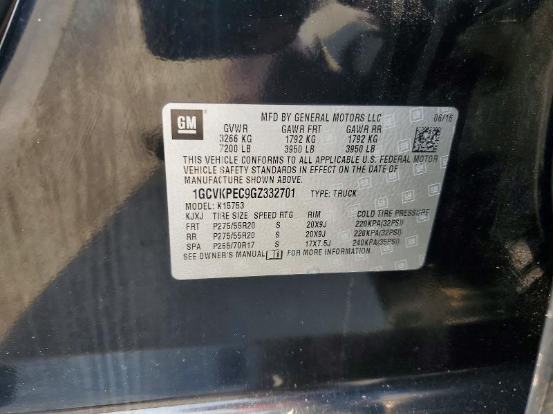 64831666 :رقم المزاد ، 1GCVKPEC9GZ332701 vin ، 2016 Chevrolet Silverado مزاد بيع