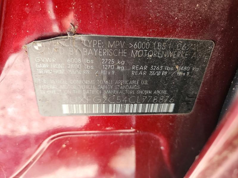 2012 Bmw X6 მანქანა იყიდება აუქციონზე, vin: 5UXFG2C54CL778876, აუქციონის ნომერი: 64512686