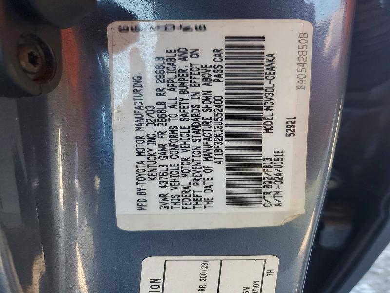 65051226 :رقم المزاد ، 4T1BF32K13U552400 vin ، 2003 Toyota Camry مزاد بيع