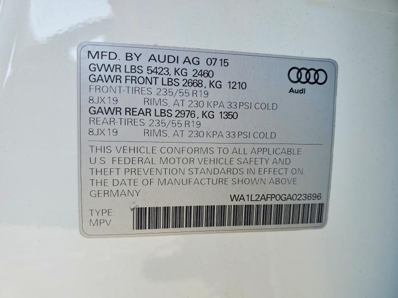 Aukcja sprzedaży 2016 Audi Q5, vin: WA1L2AFP0GA023696, numer aukcji: 63545236