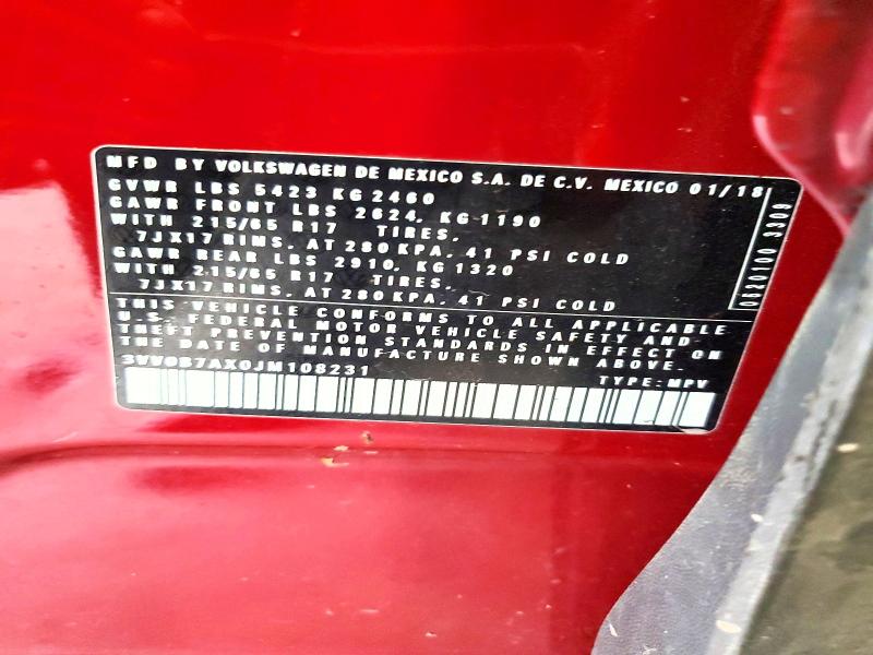 Aukcja sprzedaży 2018 Volkswagen Tiguan, vin: 3VV0B7AX0JM108231, numer aukcji: 63955036