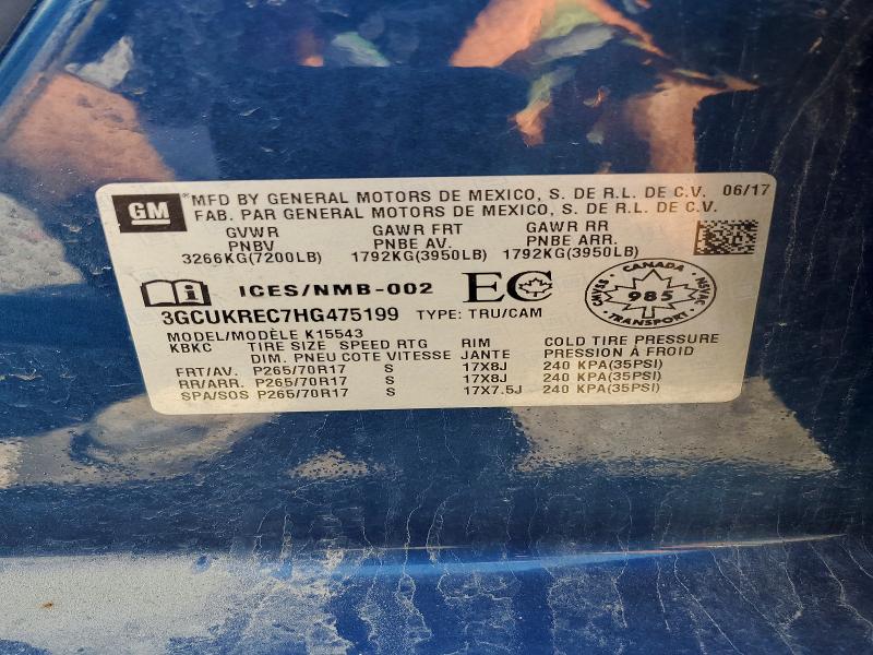 Aukcja sprzedaży 2017 Chevrolet Silverado, vin: 3GCUKREC7HG475199, numer aukcji: 62838056