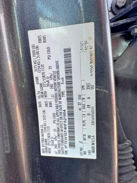 2017 Ford F150 მანქანა იყიდება აუქციონზე, vin: 1FTEW1EF4HFA21904, აუქციონის ნომერი: 64888696