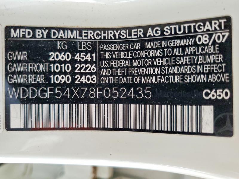Продаж на аукціоні авто 2008 Mercedes-benz C, vin: WDDGF54X78F052435, номер лоту: 64027066