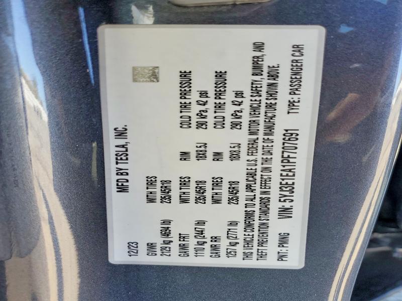 63614336 :رقم المزاد ، 5YJ3E1EA1PF707691 vin ، 2023 Tesla Model 3 مزاد بيع
