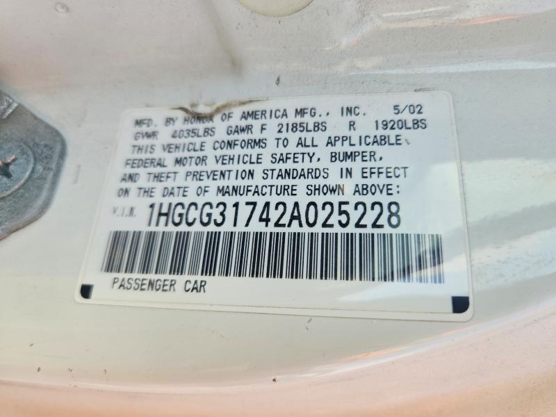 Aukcja sprzedaży 2002 Honda Accord, vin: 1HGCG31742A025228, numer aukcji: 64477226