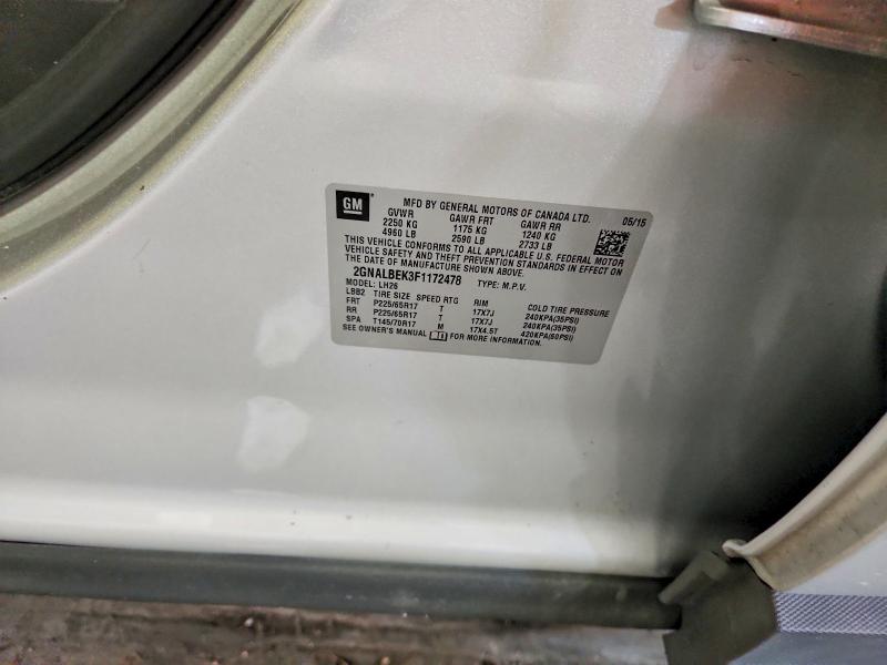 Продажа на аукционе авто 2015 Chevrolet Equinox, vin: 2GNALBEK3F1172478, номер лота: 64975346