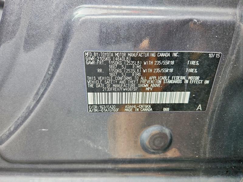 Продаж на аукціоні авто 2015 Toyota Rav4, vin: 2T3DFREV7FW408797, номер лоту: 65874356