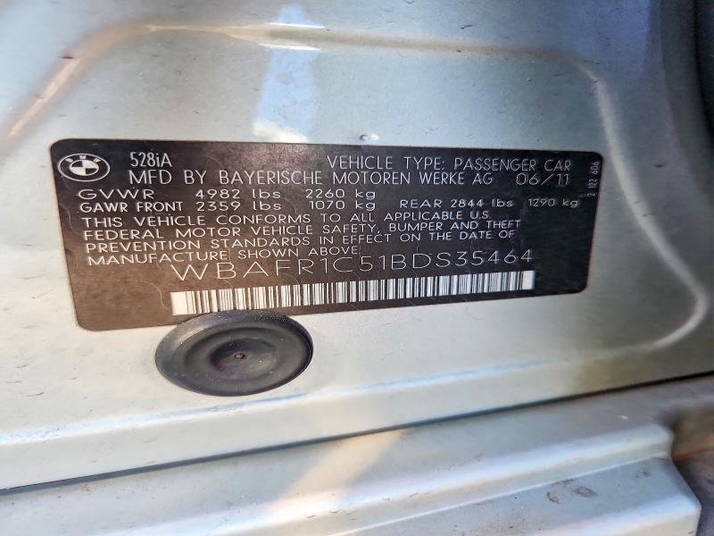 Aukcja sprzedaży 2011 Bmw 528, vin: WBAFR1C51BDS35464, numer aukcji: 66300216