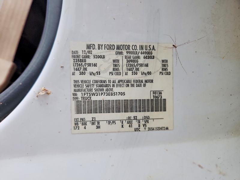 65232446 :رقم المزاد ، 1FTSW31P73EB51705 vin ، 2003 Ford F350 مزاد بيع