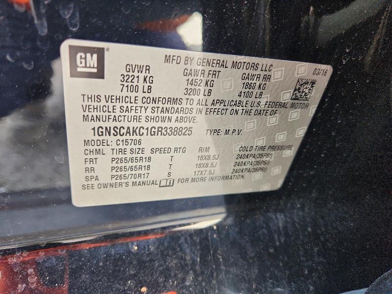 63733876 :رقم المزاد ، 1GNSCAKC1GR338825 vin ، 2016 Chevrolet Tahoe مزاد بيع