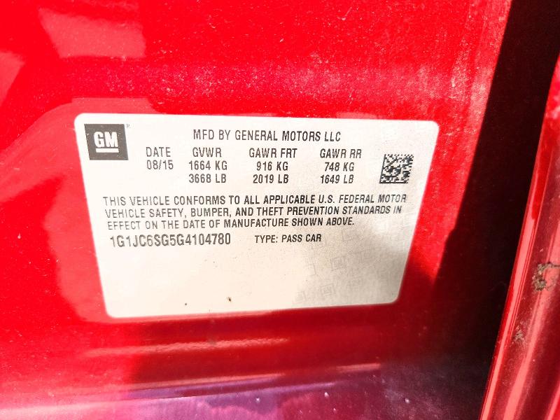 Aukcja sprzedaży 2016 Chevrolet Sonic, vin: 1G1JC6SG5G4104780, numer aukcji: 65458816