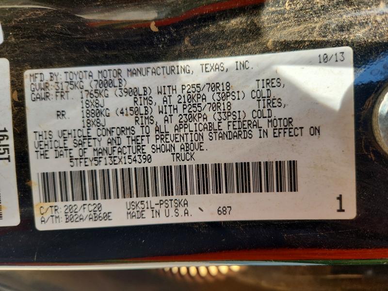 2014 Toyota Tundra მანქანა იყიდება აუქციონზე, vin: 5TFEY5F13EX154390, აუქციონის ნომერი: 64943806
