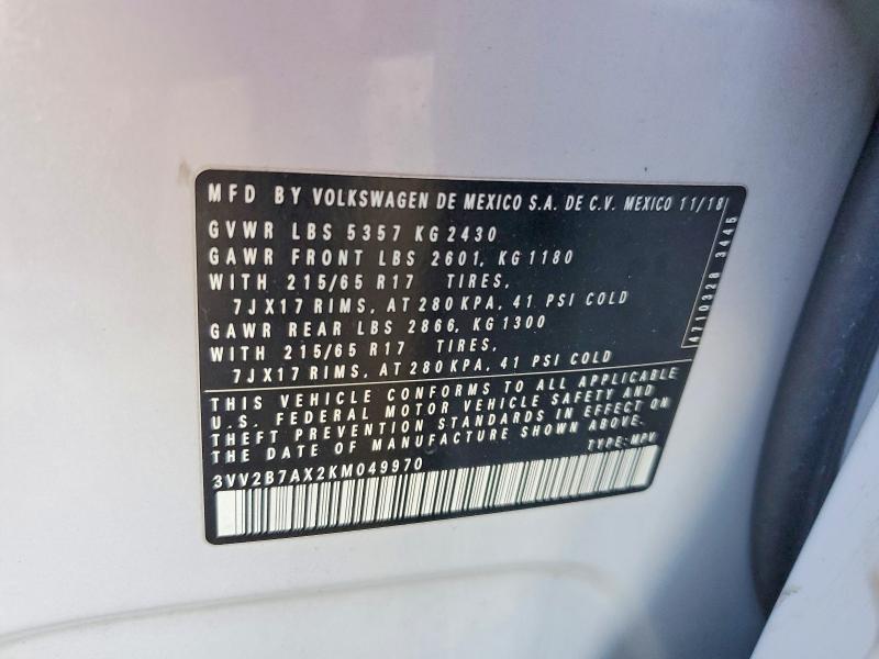 Продаж на аукціоні авто 2019 Volkswagen Tiguan, vin: 3VV2B7AX2KM049970, номер лоту: 65109396