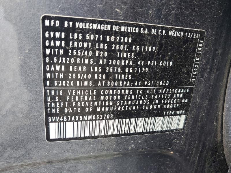 Aukcja sprzedaży 2021 Volkswagen Tiguan, vin: 3VV4B7AX5MM053703, numer aukcji: 65438856