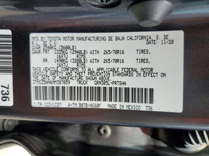 Продаж на аукціоні авто 2021 Toyota Tacoma, vin: 3TMCZ5AN6MM387859, номер лоту: 65951466