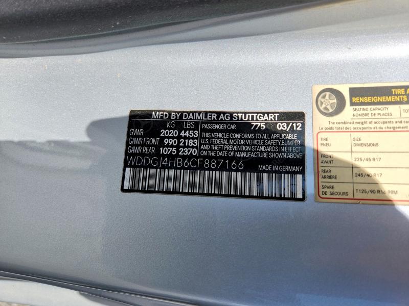 2012 Mercedes-benz C მანქანა იყიდება აუქციონზე, vin: WDDGJ4HB6CF887166, აუქციონის ნომერი: 64458546