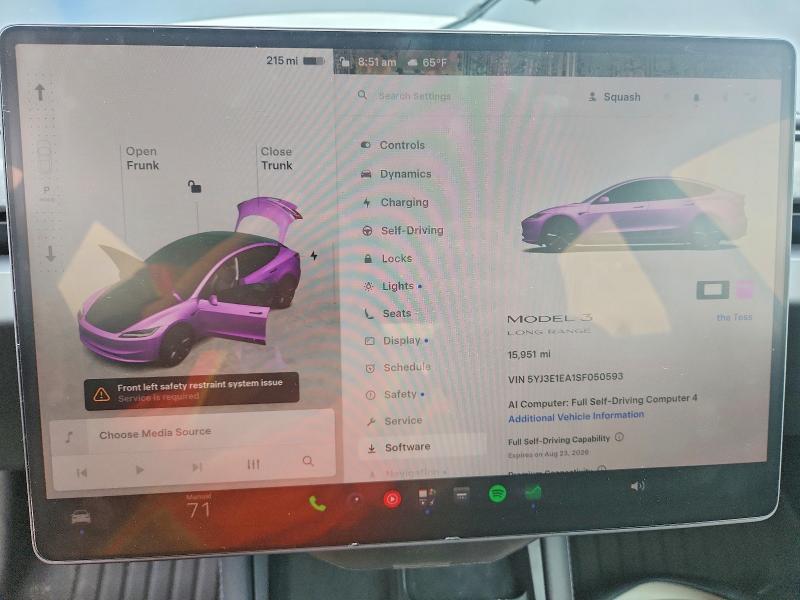Aukcja sprzedaży 2025 Tesla Model 3, vin: 5YJ3E1EA1SF050593, numer aukcji: 65159416