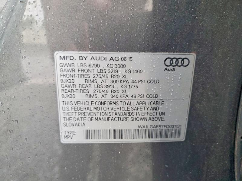 2015 Audi Q7 მანქანა იყიდება აუქციონზე, vin: WA1LGAFE7FD031131, აუქციონის ნომერი: 63146446
