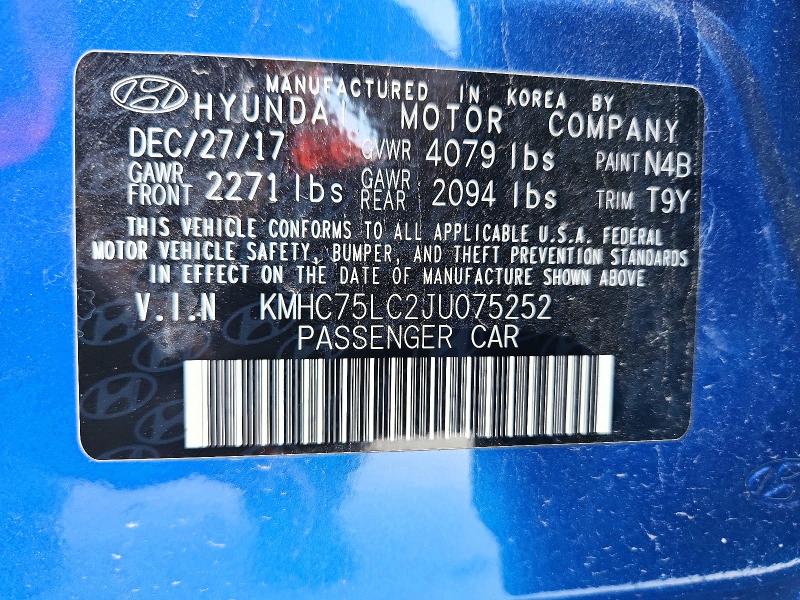 Продажа на аукционе авто 2018 Hyundai Ioniq, vin: KMHC75LC2JU075252, номер лота: 63872366