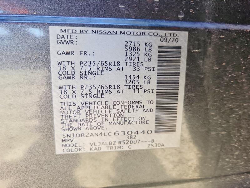 Продаж на аукціоні авто 2020 Nissan Pathfinder, vin: 5N1DR2AN4LC630440, номер лоту: 63437186