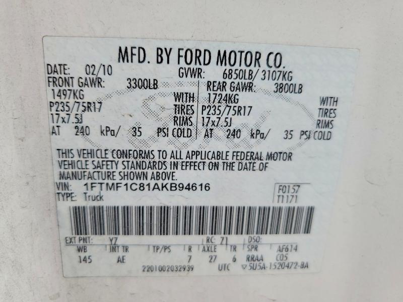 64438296 :رقم المزاد ، 1FTMF1C81AKB94616 vin ، 2010 Ford F150 مزاد بيع