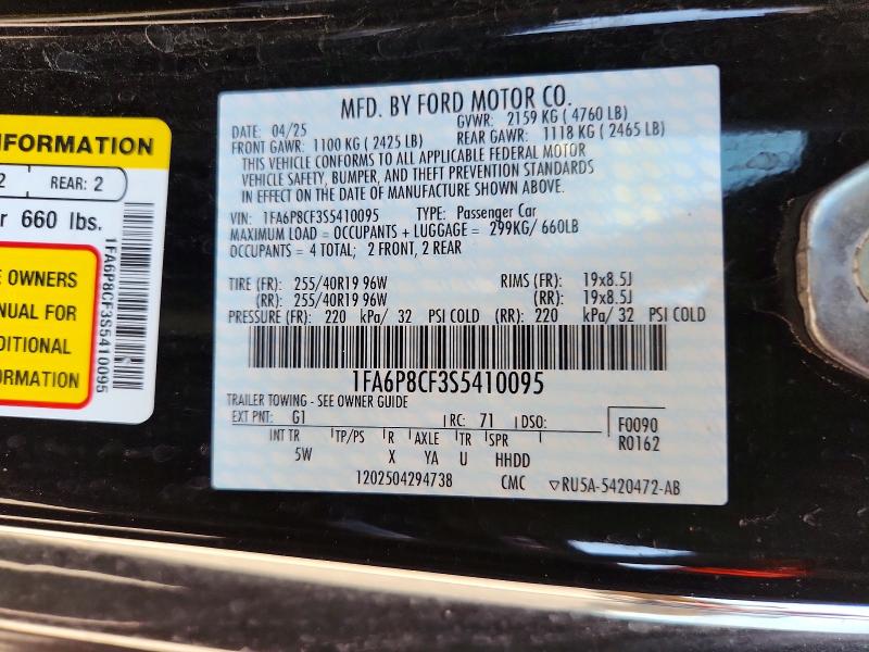 2025 Ford Mustang მანქანა იყიდება აუქციონზე, vin: 1FA6P8CF3S5410095, აუქციონის ნომერი: 64471696