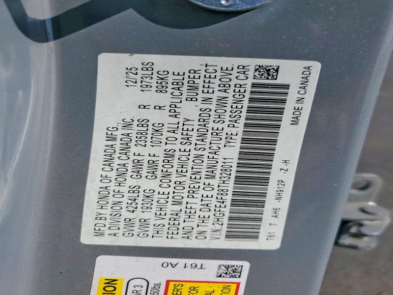 61349816 :رقم المزاد ، 2HGFE4F88TH328011 vin ، 2026 Honda Civic مزاد بيع