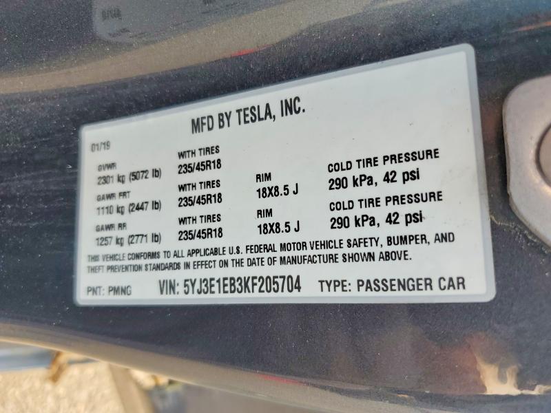 Aukcja sprzedaży 2019 Tesla Model 3, vin: 5YJ3E1EB3KF205704, numer aukcji: 64632116